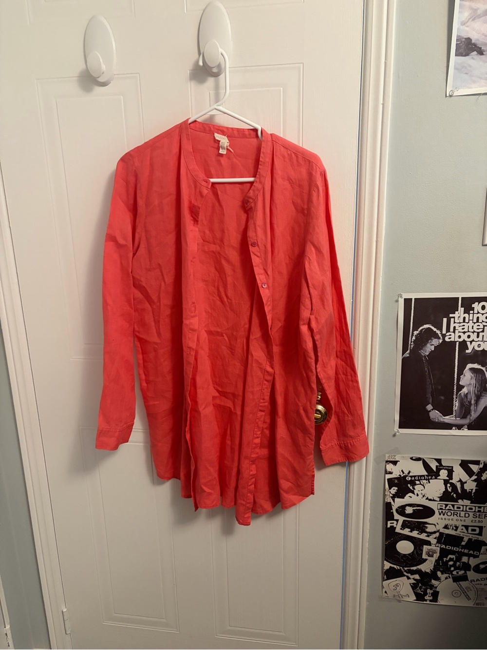 Eileen Fisher Coral-Red Linen Open Front Top